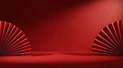 Chinese New Year Fan Design: Red Background Composition with Deep Shadows and Festive Theme