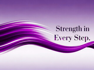 A motivational quote saying strength in every step on a vibrant purple wavy background., world cancer day