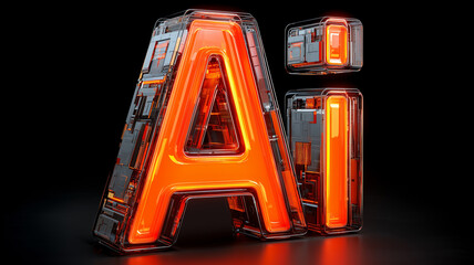 A futuristic AI typography concept showcasing illuminated digital structures symbolizing innovation and advanced intelligence.
