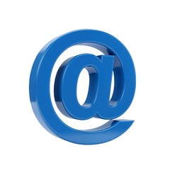 Shiny blue metallic at symbol representing email and internet communication isolated on transparent background