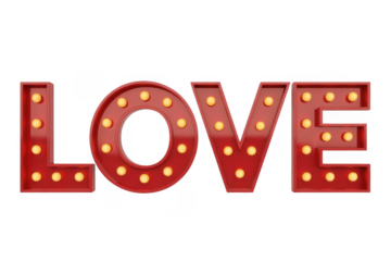 Red Marquee Love Sign isolated on a transparent background lights