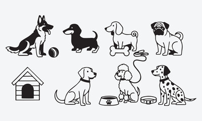 Cute Dog Silhouette Icon Set