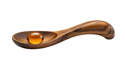 Wooden spoon with amber liquid isolated on a transparent background honey