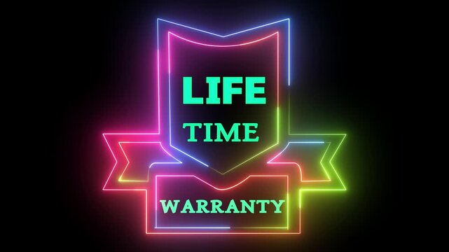 Neon glowing lifetime warranty award badge