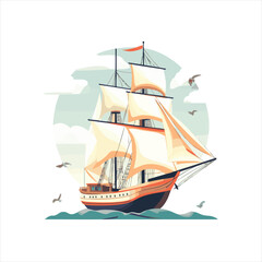 Sailing vessel illustration.  A vintage sailing ship at sea