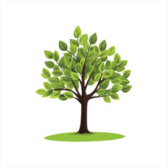 Obraz premium Vibrant illustration of a lush green tree. A full, healthy tree with vibrant green leaves stands tall on a grassy base