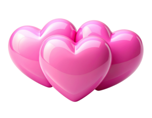 Two or three 3D pink Valentine hearts stacked or overlapping slightly, shiny smooth texture with li