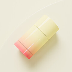 trendy foundation Stick packaging, Rotating Solid Cream Tube mockup, yellow makeup twist up tube with red gradient finish texture, Sunscreen Stick, Cylindrical antiperspirants Deodorant Packaging