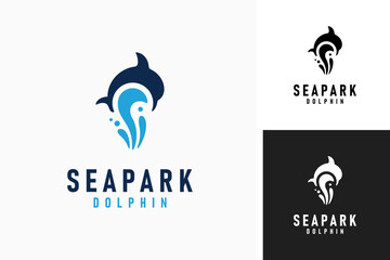 Dolphin and water splash for sea park logo symbol icon design © Niffhans