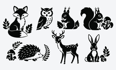 Woodland Animal Silhouette Icon Set