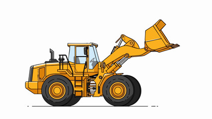 Powerful Yellow Wheel Loader Illustration with Raised Bucket