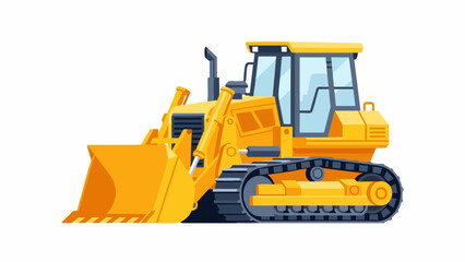 Bright Yellow Bulldozer Illustration: Powerful Earthmoving Machine on Tracks