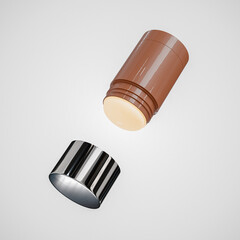 round shape foundation Stick packaging, Luxury Rotating Solid Cream Tube mockup, makeup twist up tube with metallic silver electroplating cap, Sunscreen Stick Tubes, Cylindrical Deodorant Packaging