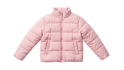 Light Pink Puffer Jacket Front View Isolated on White