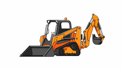 Versatile Orange Skid Steer Backhoe Loader Illustration for Construction