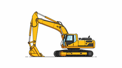 Bright Yellow Excavator: Heavy Construction Digger Isolated Vector Illustration