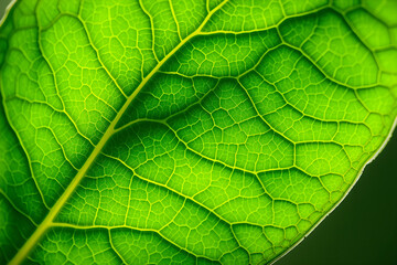 Obraz premium Green leaf veins backlit showing natural texture