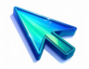 Abstract blue and cyan glowing 3D arrow cursor object