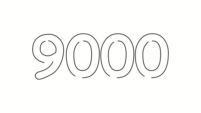 9000 date, number object business. One line drawing doodle hand drawn picture. Video 4k  object illustration, minimalism hand drawn sketch design modern new