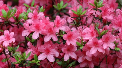Obraz premium Abundant cluster of vibrant pink blossoms covers the dense shrubbery in full bloom