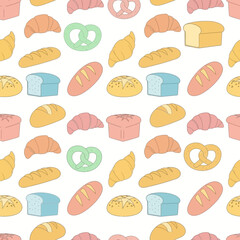Seamless Pattern of Assorted Baked Goods and Pastries. Vector Illustrations. EPS Editable