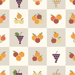 Seamless Pattern of Assorted Fruits in Flat Design Style. Vector Illustrations. EPS Editable