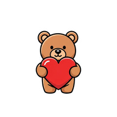 Fototapeta premium Cute Cartoon Teddy Bear Holding Red Heart Vector Isolated