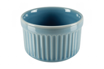 Light blue ceramic ramekin dish isolated on a transparent background