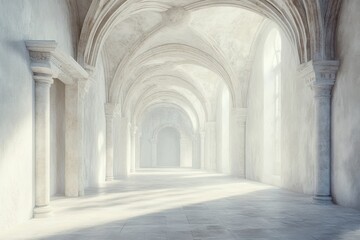 Fototapeta premium Bright Interior Space with Arched Ceiling and Soft Natural Light Filtering Through Windows