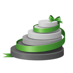 A stack of white disks with green ribbon on transparent background
