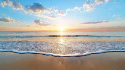 Obraz premium Sunset ocean beach waves sand sunrise calm reflection