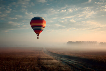 Naklejka premium a hot air balloon flying over a field