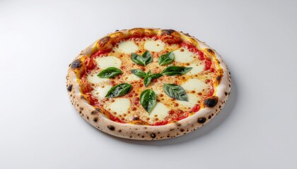 Delicious Neapolitan Margherita Pizza with Fresh Basil and Mozzarella Cheese.