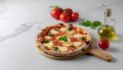 Delicious Neapolitan Margherita Pizza with Fresh Ingredients.
