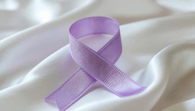 Purple Ribbon on White Silk Fabric for Awareness and Support. - Powered by Adobe