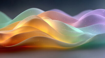 An abstract, wavy composition in pastel and neon shades, creating a sense of soft glow and floating lightness.