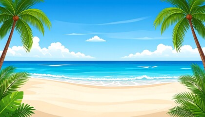 vector illustrator landscape summer beach with beautiful blue sky