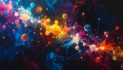 Abstract artwork of interconnected spheres and vibrant colors in space
