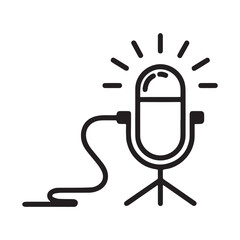Simple outline microphone with light rays illustration