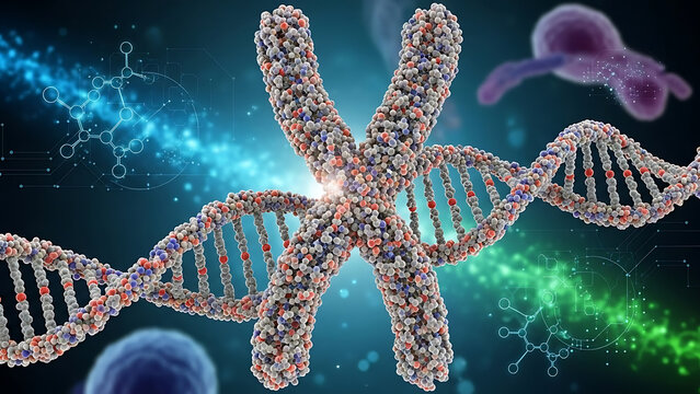 X Chromosome DNA strand Medical science and biotechnology background 3d illustration