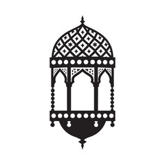 Intricate Arabic and Islamic Lantern Silhouette Ramadan, Mosque, and Holiday Decoration.