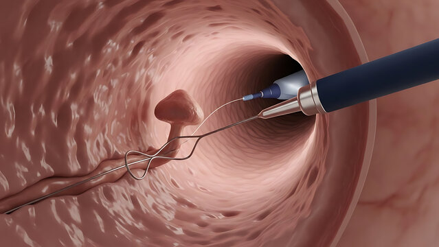 colon cancer colonoscopy in the colon polyp removal 3d illustration