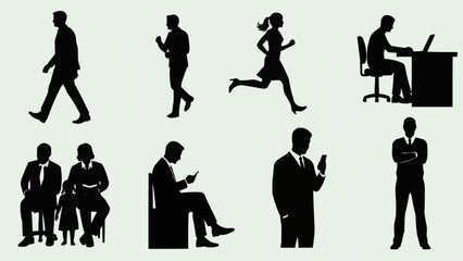 Collection of Silhouettes Depicting Various Human Activities and Poses.