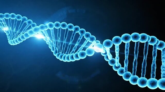 Abstract Blue DNA Strand Helix Structure Illuminated Against A Dark Futuristic Background With Glowing Particles