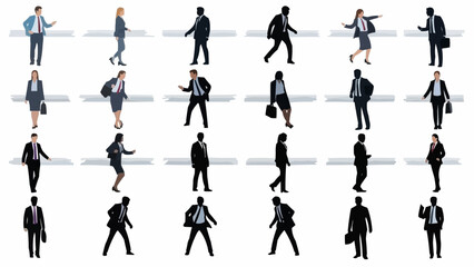 Diverse Collection of Business People Silhouettes and Full-Color Illustrations.