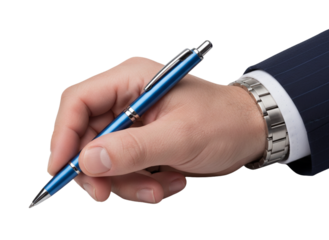 Corporate Professional Hand Writing with Blue Pen in Clean Office Composition