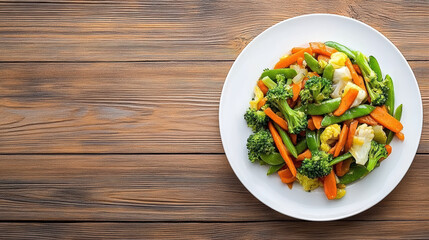 Stir fry vegetable plate broccoli carrot snap pea cauliflower vibrant healthy meal