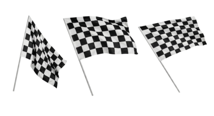 three checkered flags waving against a plain background representing victory and competition