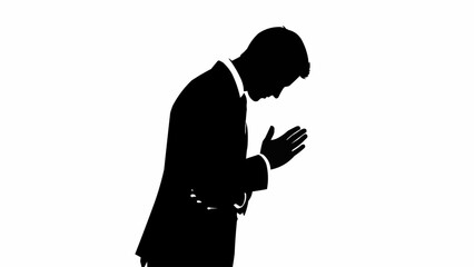Silhouette of a man bowing in a gesture of respect or apology.
