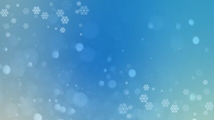 Transparent isolated illustration shows winter snowflakes and sparkling glitter falling on a vibrant blue gradient background.